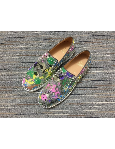 Fake Christian Louboutin Pik Boat Spikes Slip-on Flat Multicolor, Replica CL Shoes