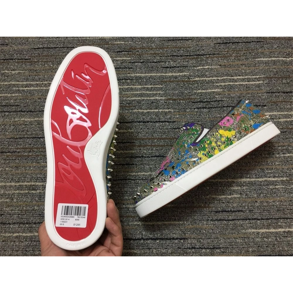 Fake Christian Louboutin Pik Boat Spikes Slip-on Flat Multicolor, Replica CL Shoes