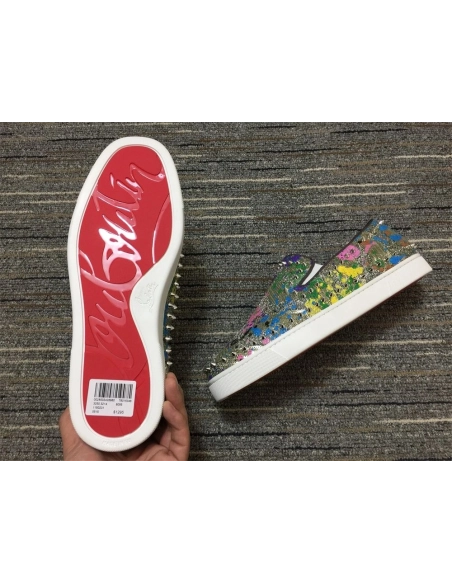 Fake Christian Louboutin Pik Boat Spikes Slip-on Flat Multicolor, Replica CL Shoes