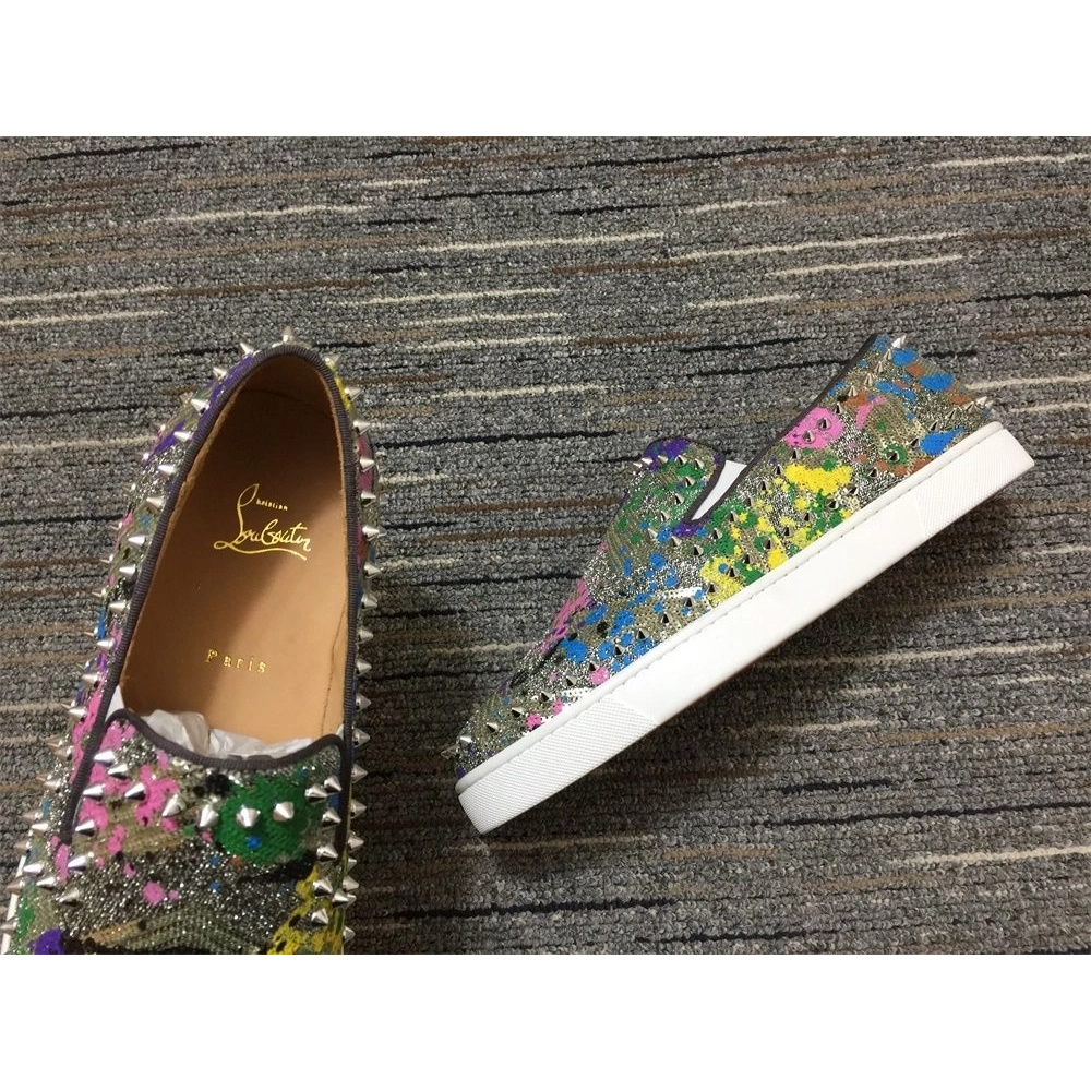 Fake Christian Louboutin Pik Boat Spikes Slip-on Flat Multicolor, Replica CL Shoes