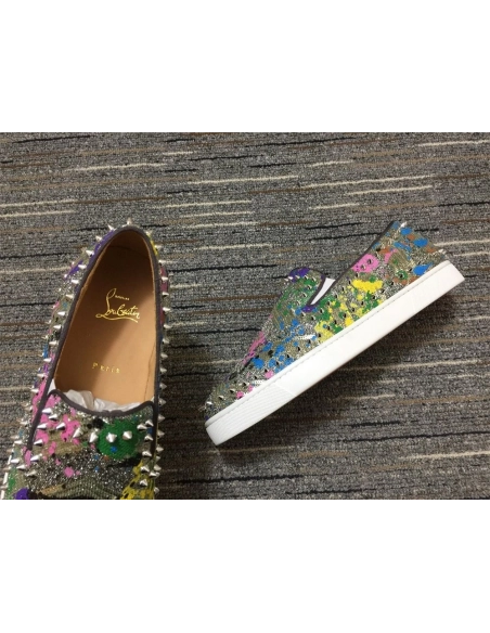 Fake Christian Louboutin Pik Boat Spikes Slip-on Flat Multicolor, Replica CL Shoes