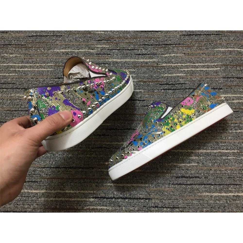 Fake Christian Louboutin Pik Boat Spikes Slip-on Flat Multicolor, Replica CL Shoes