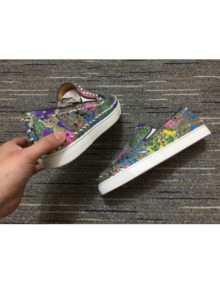 Fake Christian Louboutin Pik Boat Spikes Slip-on Flat Multicolor, Replica CL Shoes