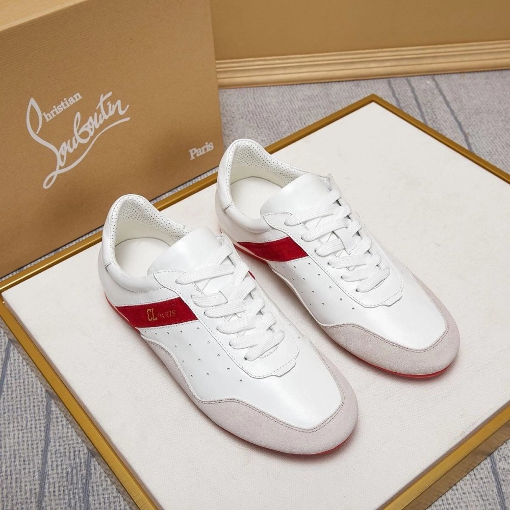 Discount Christian Louboutin My K Low Donna Flat Sneakers Suede and Leather White Red Outlet