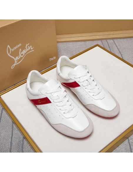 Discount Christian Louboutin My K Low Donna Flat Sneakers Suede and Leather White Red Outlet
