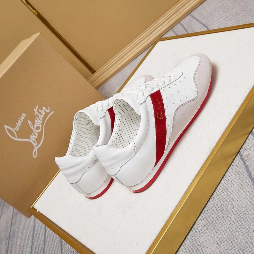 Discount Christian Louboutin My K Low Donna Flat Sneakers Suede and Leather White Red Outlet
