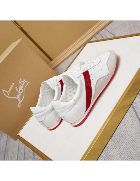 Discount Christian Louboutin My K Low Donna Flat Sneakers Suede and Leather White Red Outlet