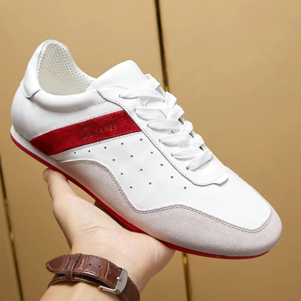 Discount Christian Louboutin My K Low Donna Flat Sneakers Suede and Leather White Red Outlet