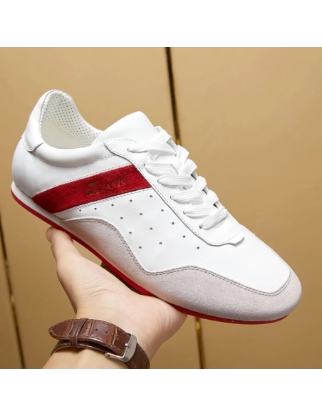 Discount Christian Louboutin My K Low Donna Flat Sneakers Suede and Leather White Red Outlet
