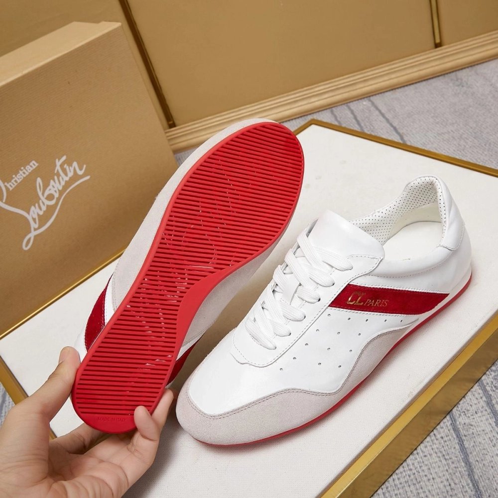 Discount Christian Louboutin My K Low Donna Flat Sneakers Suede and Leather White Red Outlet