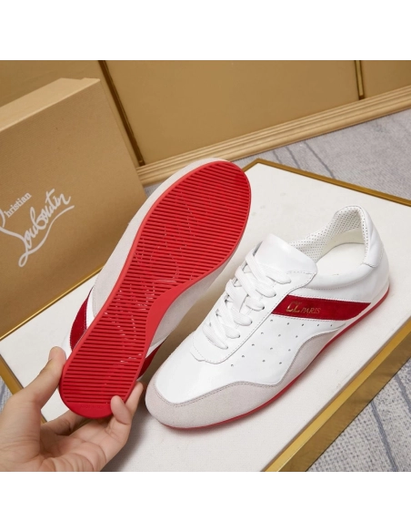 Discount Christian Louboutin My K Low Donna Flat Sneakers Suede and Leather White Red Outlet