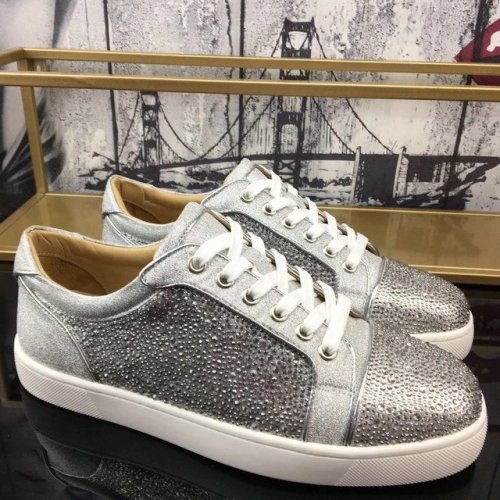 Cheap Christian Louboutin Vieira Strass Men Sneakers Crystal-embellished Silver Sale Online