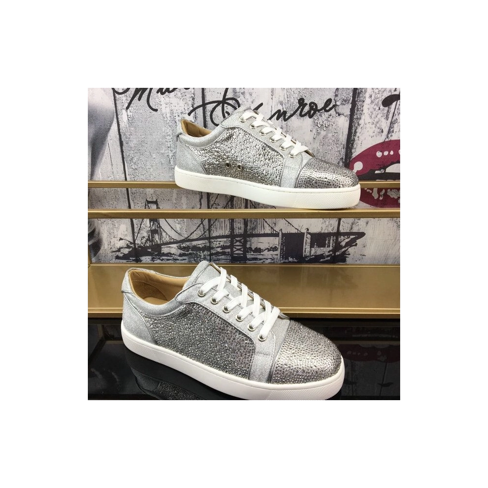 Cheap Christian Louboutin Vieira Strass Men Sneakers Crystal-embellished Silver Sale Online