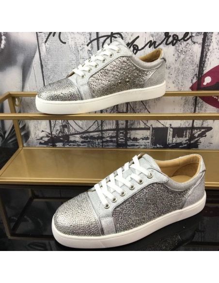Cheap Christian Louboutin Vieira Strass Men Sneakers Crystal-embellished Silver Sale Online