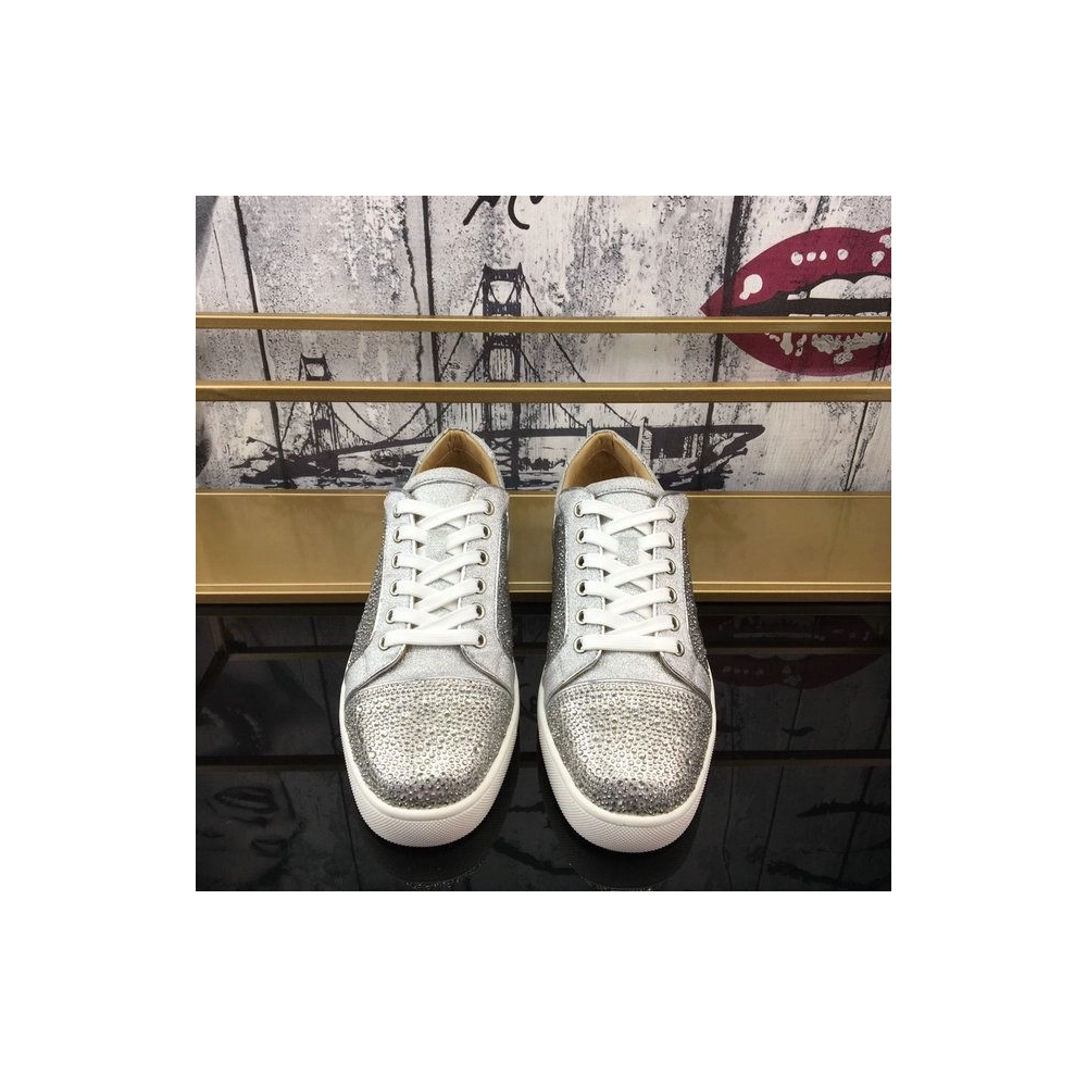 Cheap Christian Louboutin Vieira Strass Men Sneakers Crystal-embellished Silver Sale Online