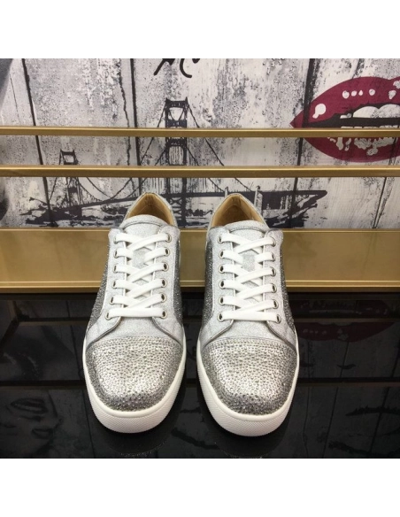 Cheap Christian Louboutin Vieira Strass Men Sneakers Crystal-embellished Silver Sale Online