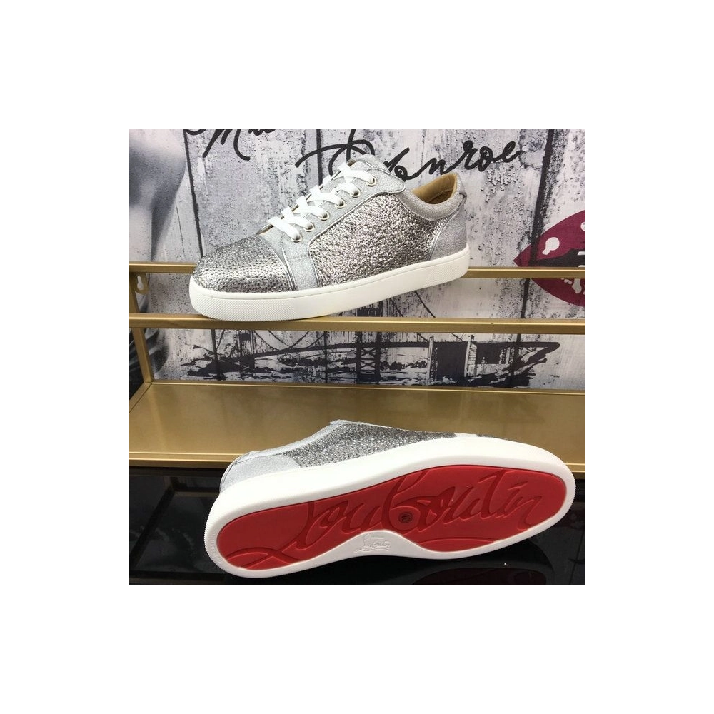 Cheap Christian Louboutin Vieira Strass Men Sneakers Crystal-embellished Silver Sale Online