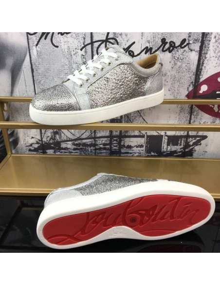 Cheap Christian Louboutin Vieira Strass Men Sneakers Crystal-embellished Silver Sale Online