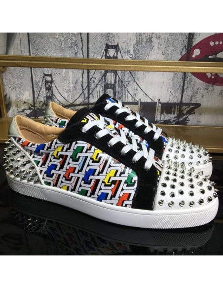 Replica Christian Louboutin Seavaste 2 Flat Sneakers Cl Logo Calf and Suede Multicolor
