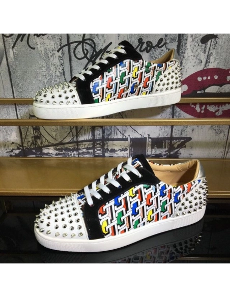Replica Christian Louboutin Seavaste 2 Flat Sneakers Cl Logo Calf and Suede Multicolor