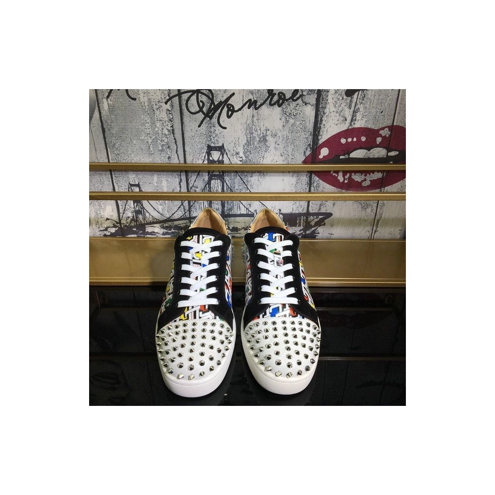 Replica Christian Louboutin Seavaste 2 Flat Sneakers Cl Logo Calf and Suede Multicolor