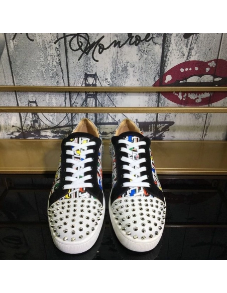 Replica Christian Louboutin Seavaste 2 Flat Sneakers Cl Logo Calf and Suede Multicolor