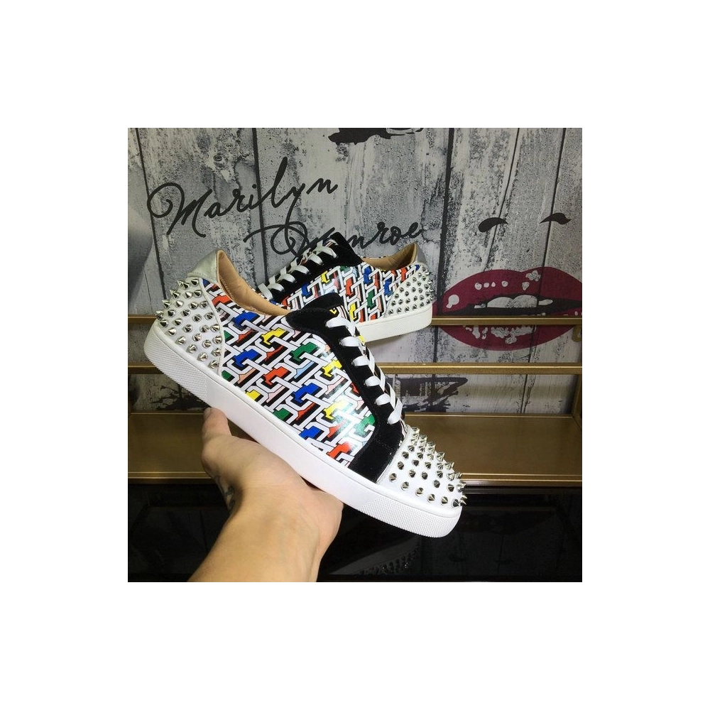 Replica Christian Louboutin Seavaste 2 Flat Sneakers Cl Logo Calf and Suede Multicolor
