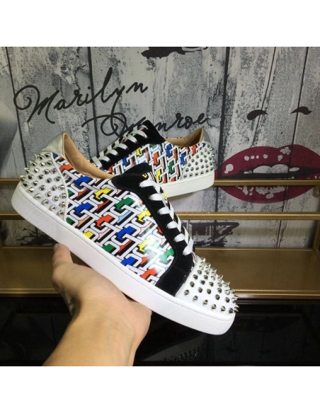 Replica Christian Louboutin Seavaste 2 Flat Sneakers Cl Logo Calf and Suede Multicolor