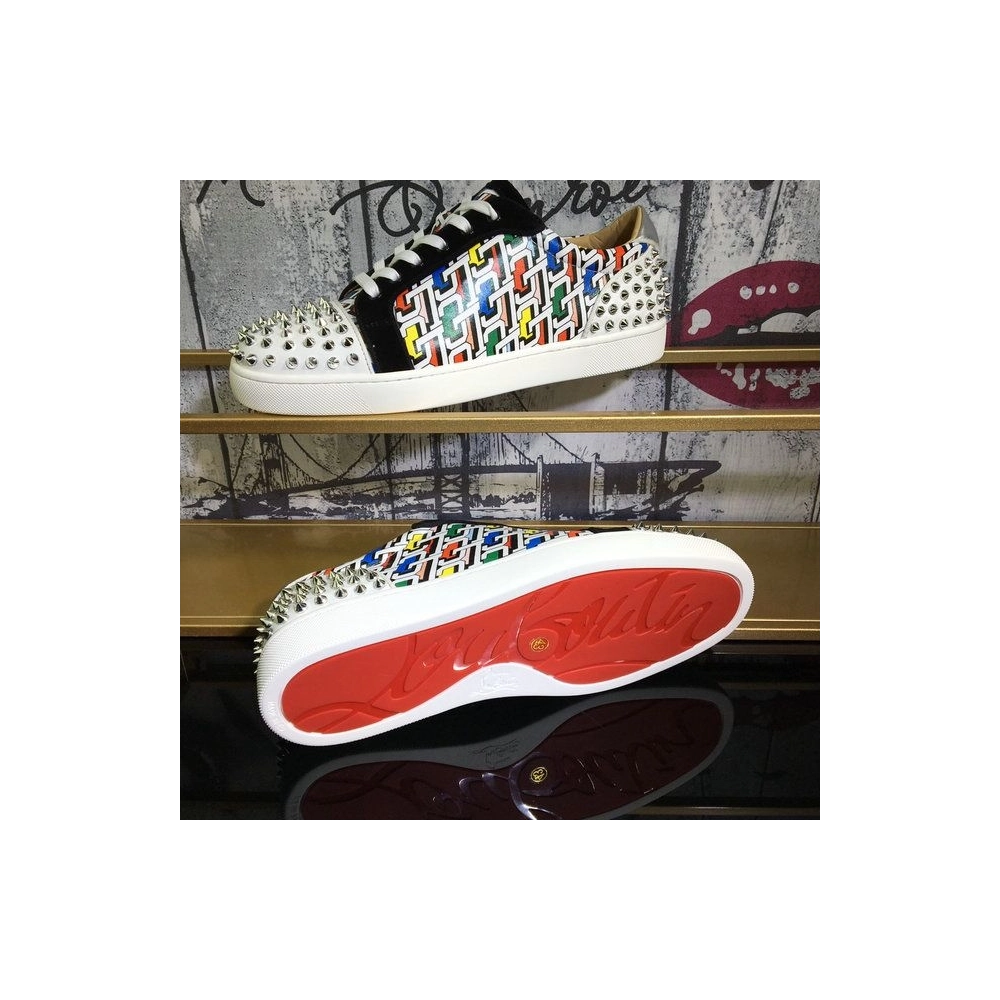 Replica Christian Louboutin Seavaste 2 Flat Sneakers Cl Logo Calf and Suede Multicolor