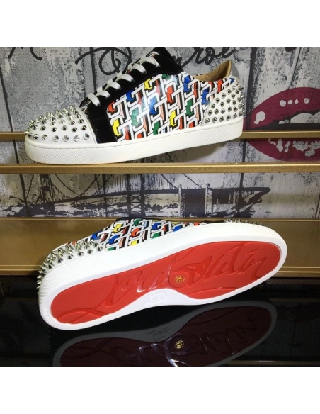 Replica Christian Louboutin Seavaste 2 Flat Sneakers Cl Logo Calf and Suede Multicolor