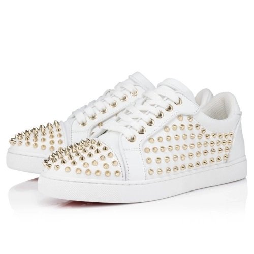 Discount Christian Louboutin Vieira Night Spikes Sneakers Men Calf and Nappa Leather White Outlet