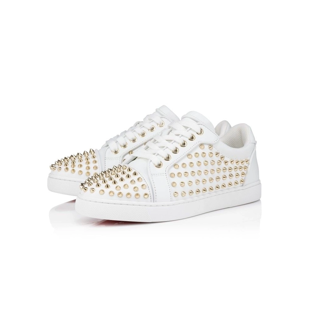 Discount Christian Louboutin Vieira Night Spikes Sneakers Men Calf and Nappa Leather White Outlet