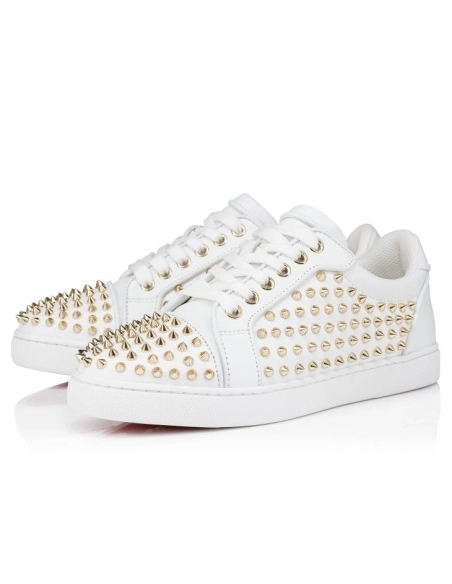 Discount Christian Louboutin Vieira Night Spikes Sneakers Men Calf and Nappa Leather White Outlet