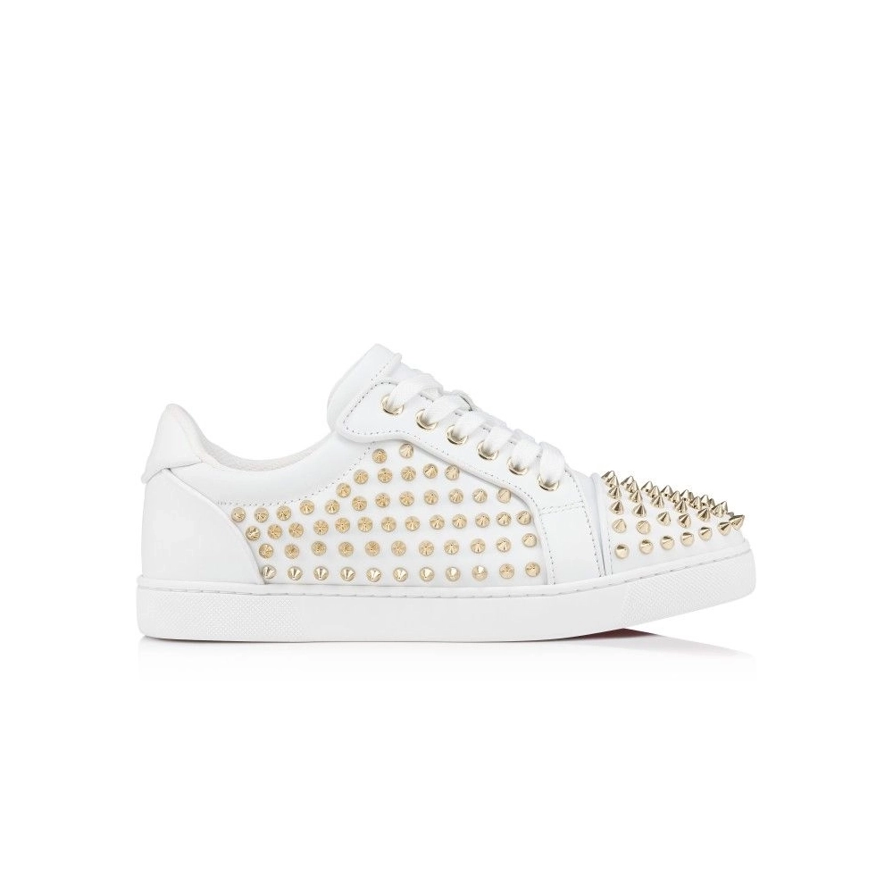 Discount Christian Louboutin Vieira Night Spikes Sneakers Men Calf and Nappa Leather White Outlet