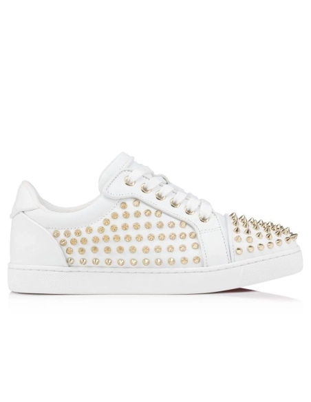 Discount Christian Louboutin Vieira Night Spikes Sneakers Men Calf and Nappa Leather White Outlet