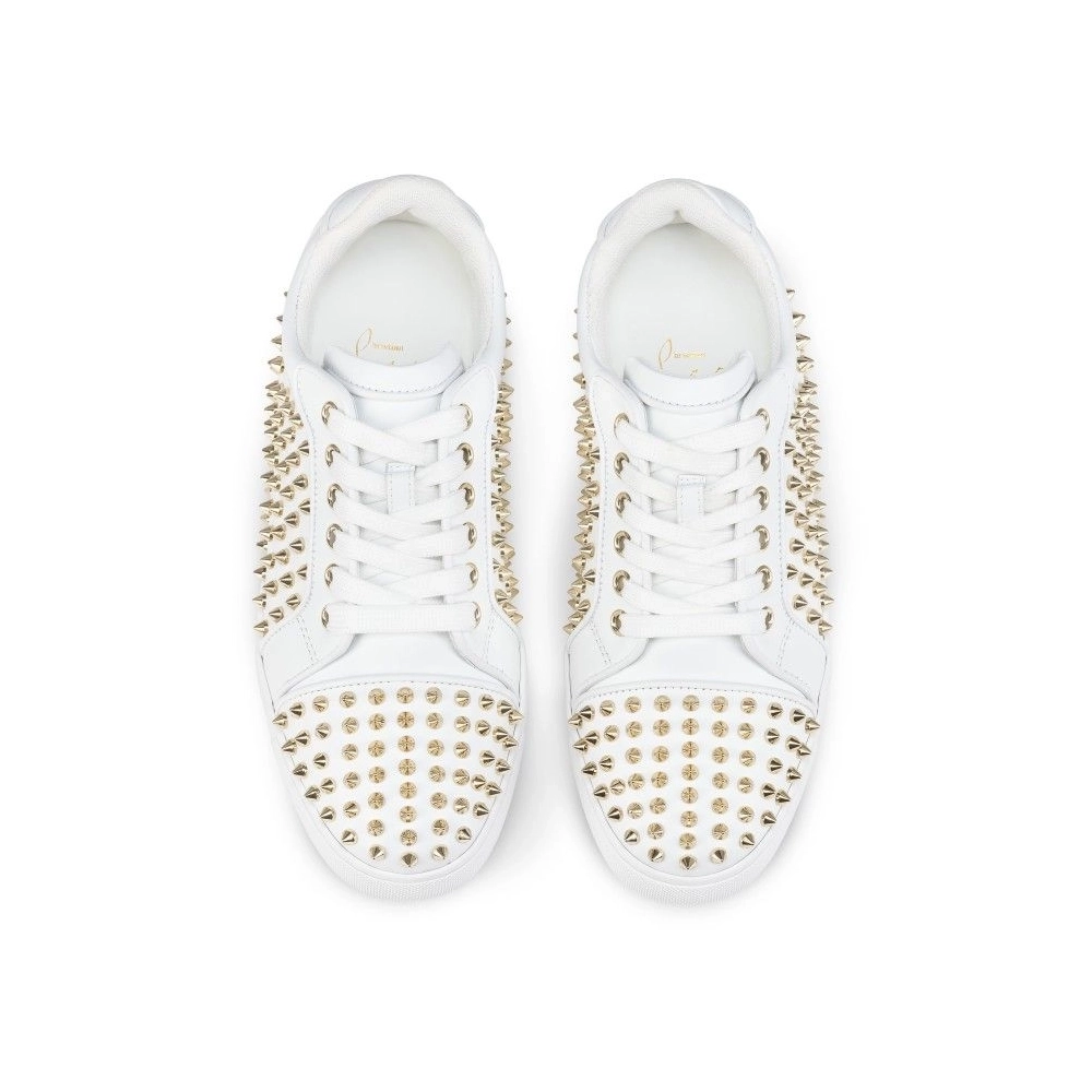 Discount Christian Louboutin Vieira Night Spikes Sneakers Men Calf and Nappa Leather White Outlet