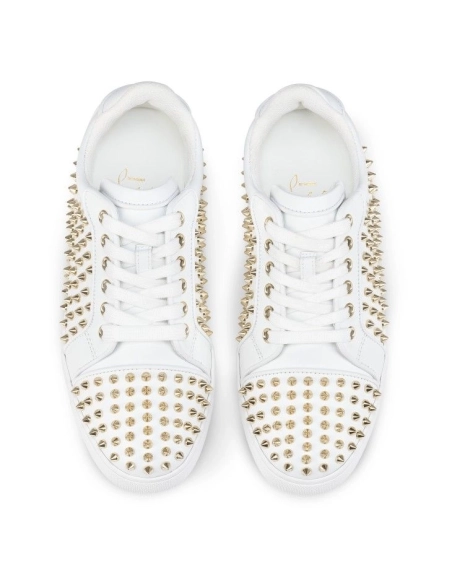 Discount Christian Louboutin Vieira Night Spikes Sneakers Men Calf and Nappa Leather White Outlet