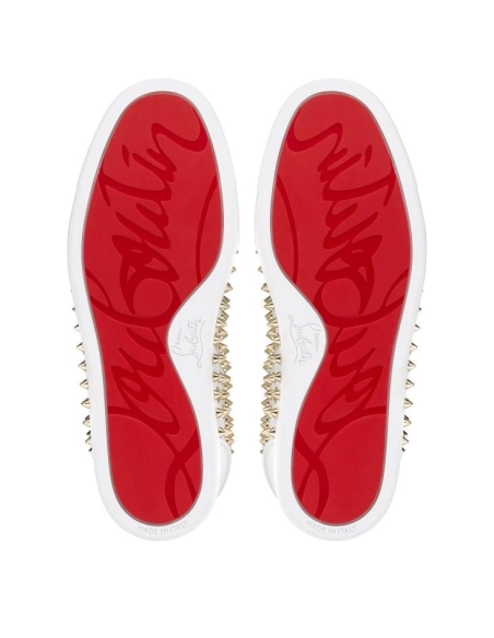 Discount Christian Louboutin Vieira Night Spikes Sneakers Men Calf and Nappa Leather White Outlet