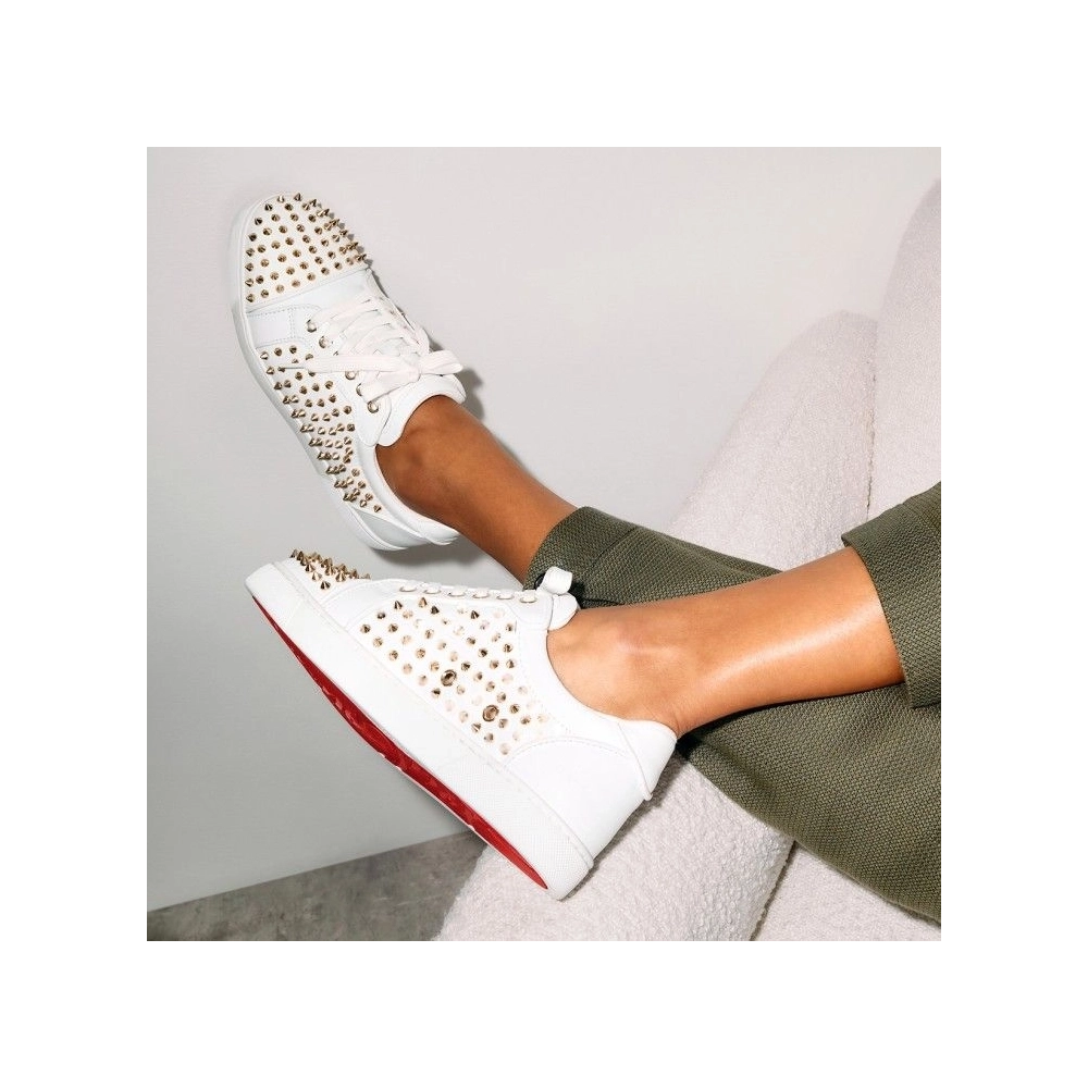 Discount Christian Louboutin Vieira Night Spikes Sneakers Men Calf and Nappa Leather White Outlet