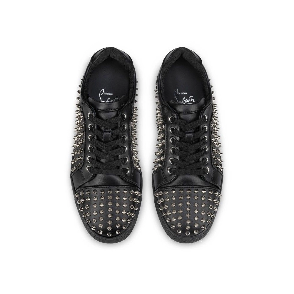 Cheap Christian Louboutin Vieira Night Spikes Sneakers Men Calf and Nappa Leather Black for Sale