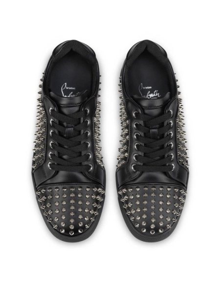 Cheap Christian Louboutin Vieira Night Spikes Sneakers Men Calf and Nappa Leather Black for Sale