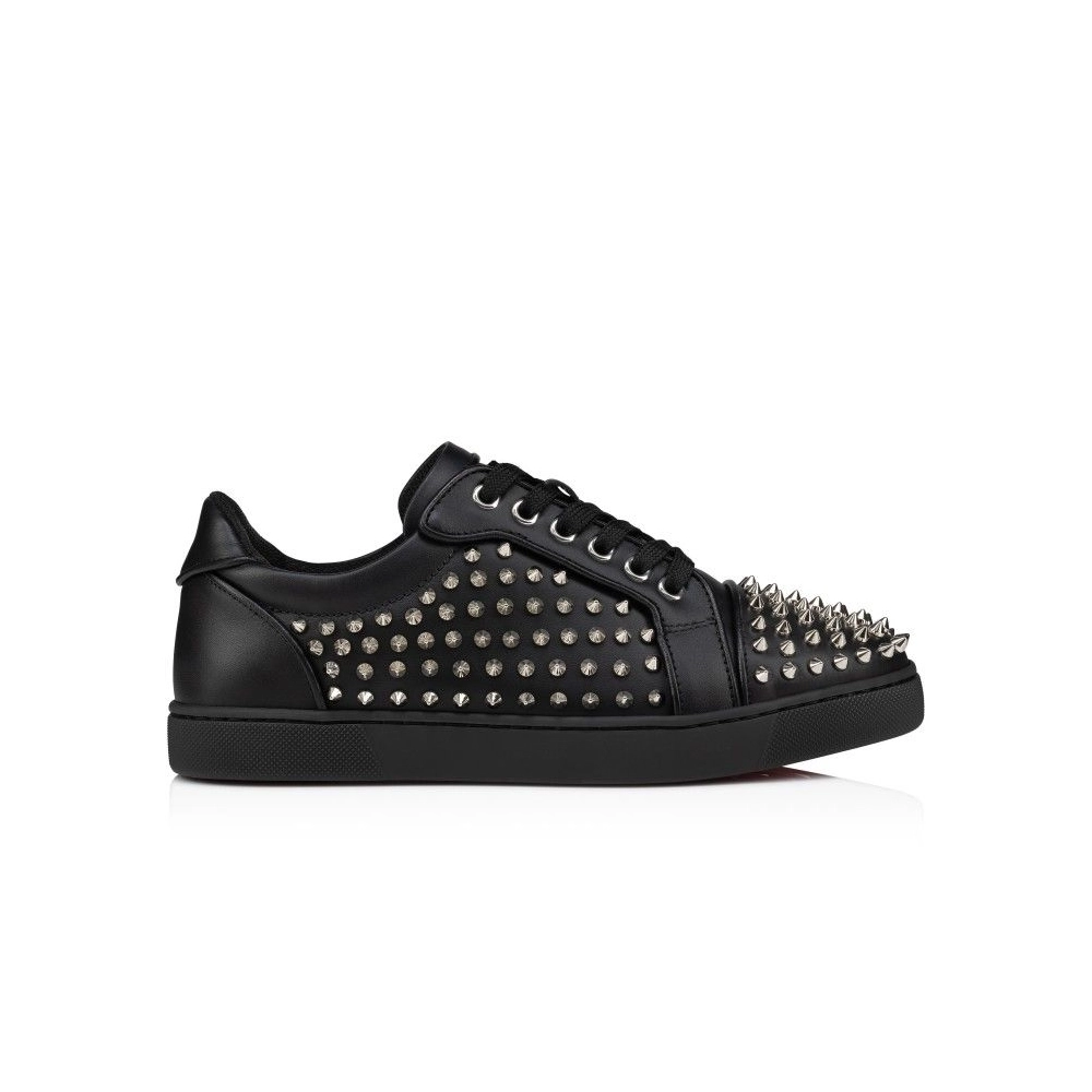 Cheap Christian Louboutin Vieira Night Spikes Sneakers Men Calf and Nappa Leather Black for Sale