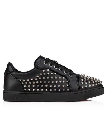 Cheap Christian Louboutin Vieira Night Spikes Sneakers Men Calf and Nappa Leather Black for Sale