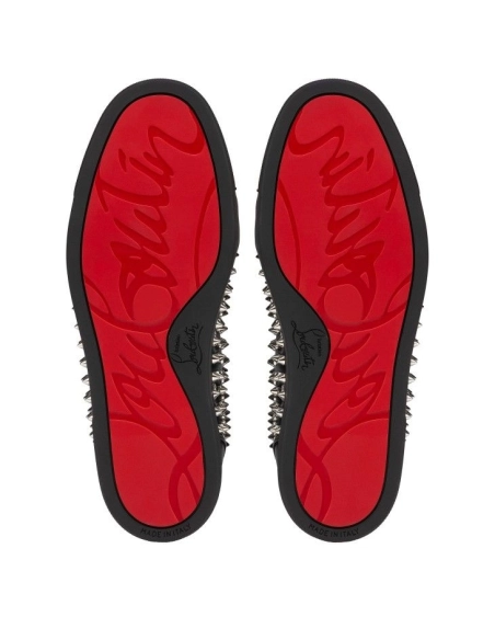 Cheap Christian Louboutin Vieira Night Spikes Sneakers Men Calf and Nappa Leather Black for Sale