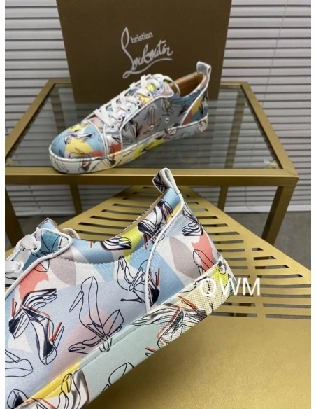 Cheap Christian Louboutin Vieira Orlato Sneakers Satin Graphic Printed Multicolor Sale Online