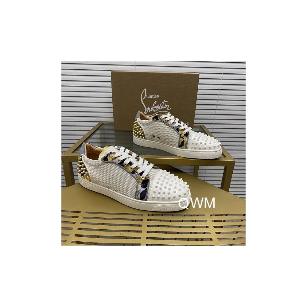 Fake Christian Louboutin Seavaste 2 Orlato Flat Sneakers Mesh and Calfskin White Gold