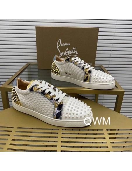 Fake Christian Louboutin Seavaste 2 Orlato Flat Sneakers Mesh and Calfskin White Gold