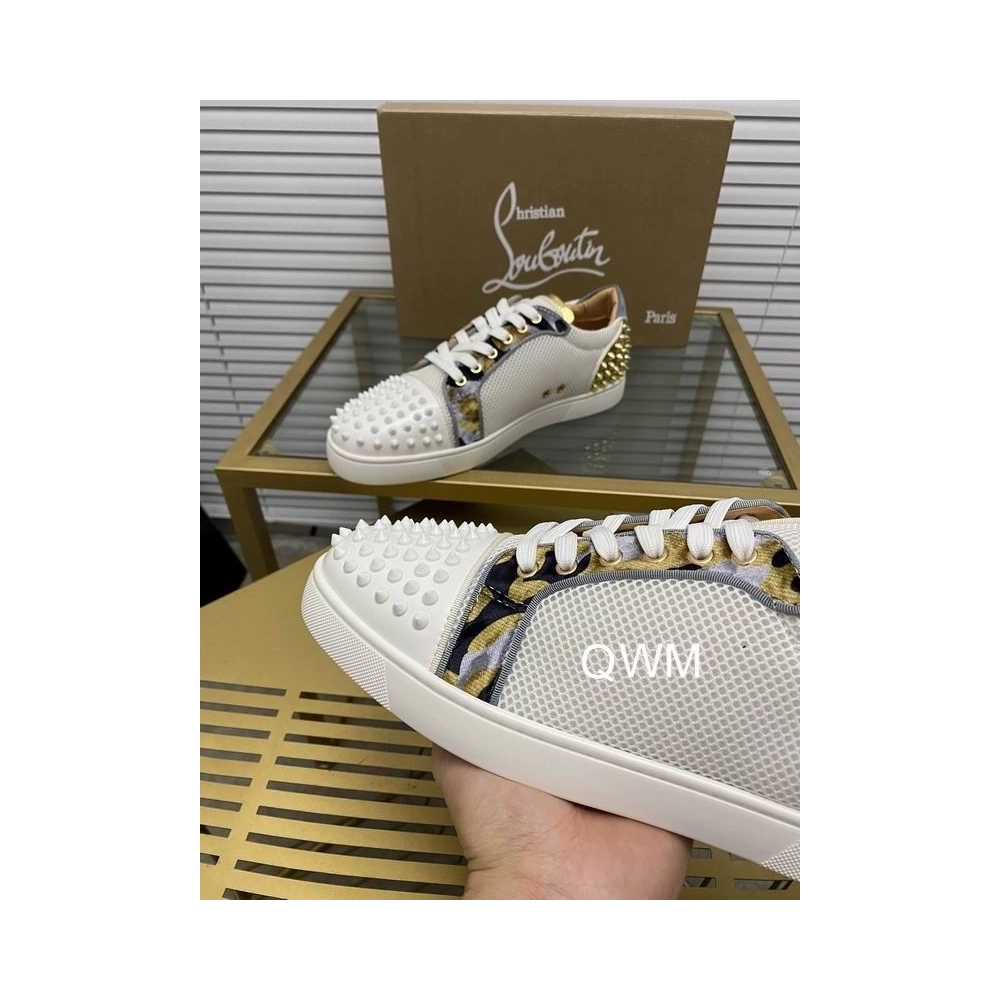 Fake Christian Louboutin Seavaste 2 Orlato Flat Sneakers Mesh and Calfskin White Gold