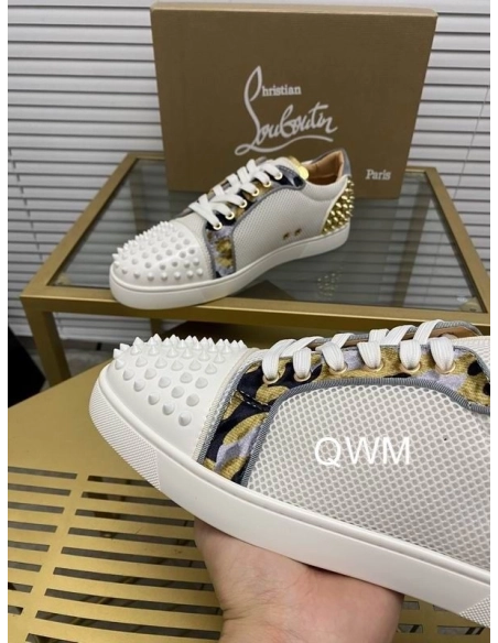 Fake Christian Louboutin Seavaste 2 Orlato Flat Sneakers Mesh and Calfskin White Gold