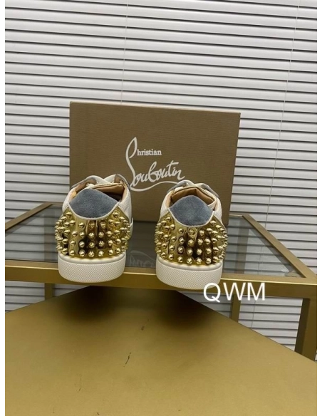 Fake Christian Louboutin Seavaste 2 Orlato Flat Sneakers Mesh and Calfskin White Gold